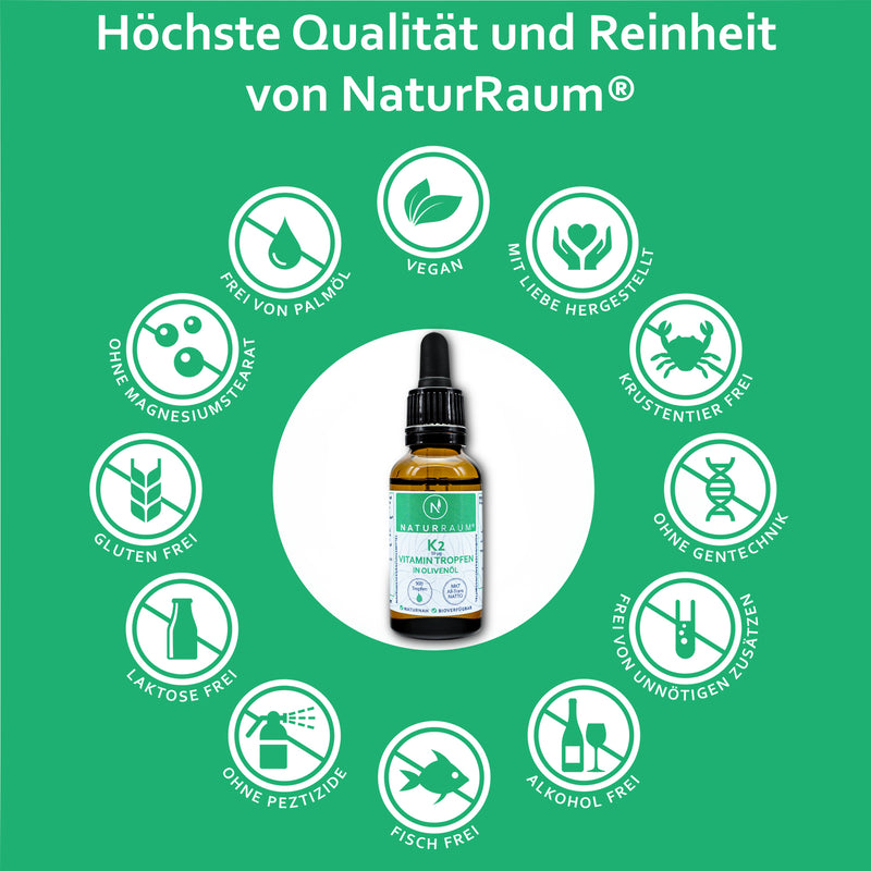 1 Flasche VITAMIN K2 Tropfen I 30 ml I HOCHDOSIERT I K2 MK7 99,7% ALL Trans I Vegan