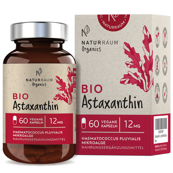 BIO Astaxanthin 12 mg pro Kapsel I 1 Glas mit 60 Kapseln I Vegan   MHD 02/2025