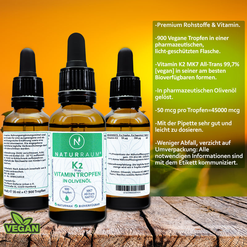 1 Flasche VITAMIN K2 Tropfen I 30 ml I HOCHDOSIERT I K2 MK7 99,7% ALL Trans I Vegan