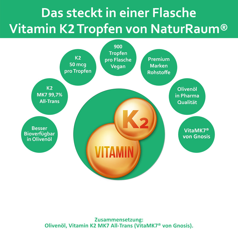 1 Flasche VITAMIN K2 Tropfen I 30 ml I HOCHDOSIERT I K2 MK7 99,7% ALL Trans I Vegan