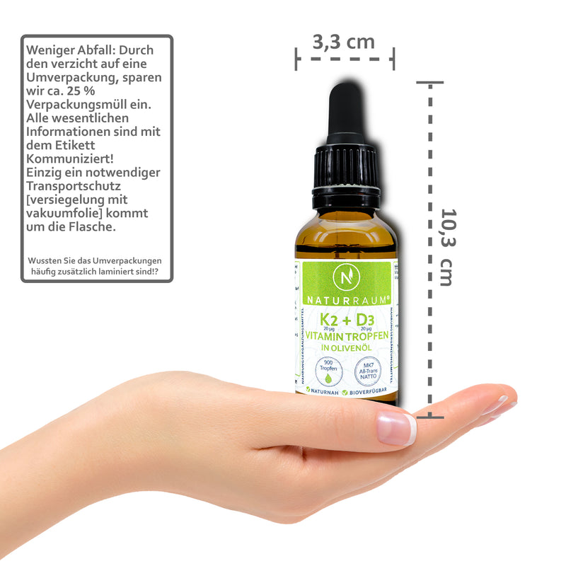 1 Flasche VITAMIN D3 + K2 Tropfen I 30 ml I HOCHDOSIERT I K2 MK7 99,7% ALL Trans & Cholecalciferol I Vegan