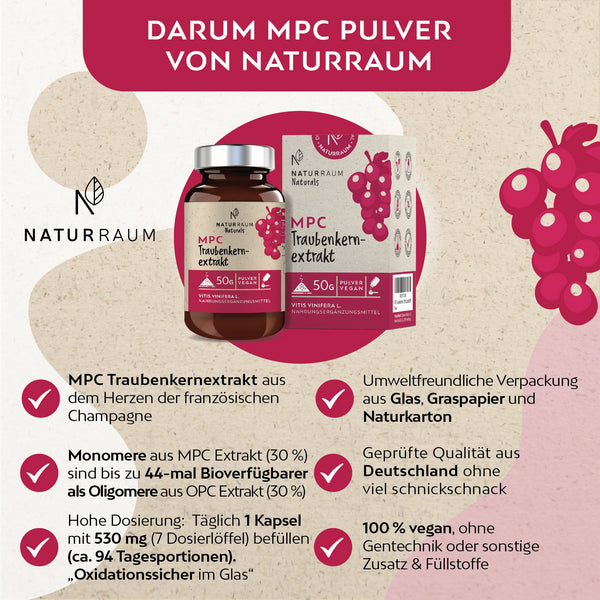 MPC Traubenkernextrakt I 50 g Pulver mit Dosierlöffel I Vegan